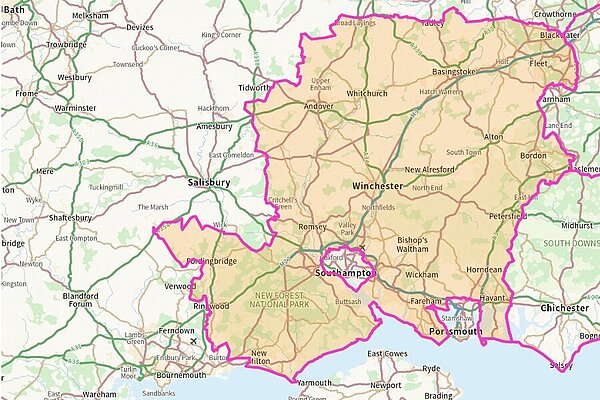 Map of Hampshire County Council region