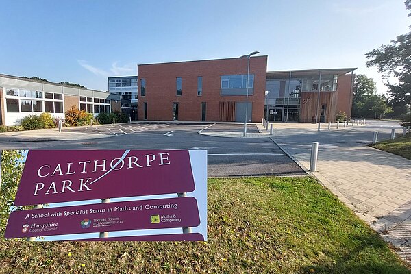 Calthorpe school, showing the Hampshire County Council logo on its sign.