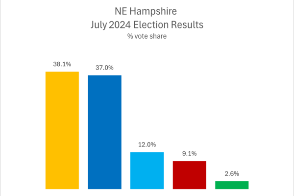 Bar chart of vote percentages for NE Hampshire, July 2024